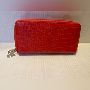 Red double zip unbranded croc embossed credit card holder wallet
